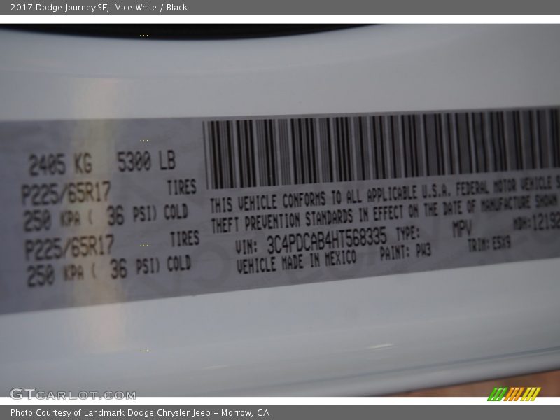 Vice White / Black 2017 Dodge Journey SE