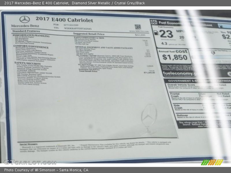  2017 E 400 Cabriolet Window Sticker