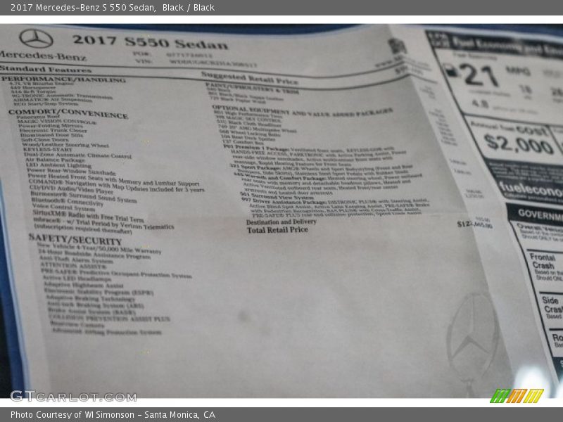  2017 S 550 Sedan Window Sticker