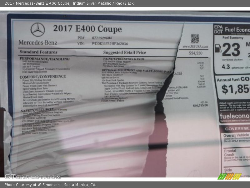Iridium Silver Metallic / Red/Black 2017 Mercedes-Benz E 400 Coupe
