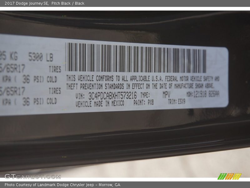 Pitch Black / Black 2017 Dodge Journey SE