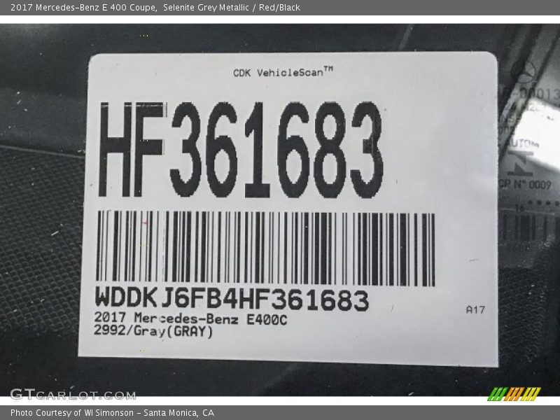 Selenite Grey Metallic / Red/Black 2017 Mercedes-Benz E 400 Coupe