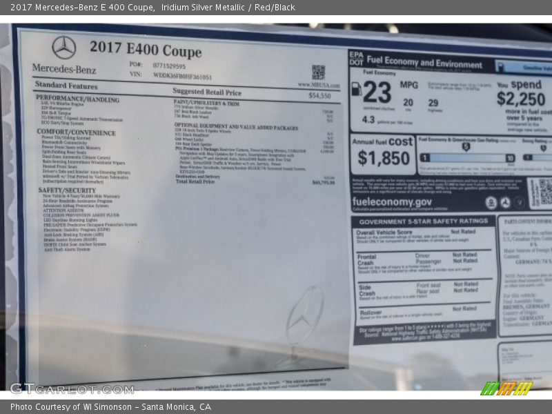 Iridium Silver Metallic / Red/Black 2017 Mercedes-Benz E 400 Coupe