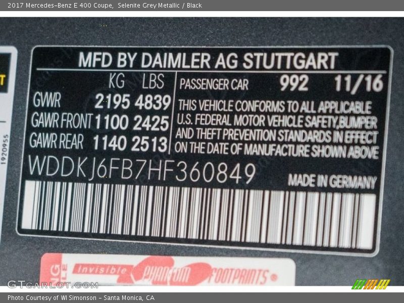 Selenite Grey Metallic / Black 2017 Mercedes-Benz E 400 Coupe