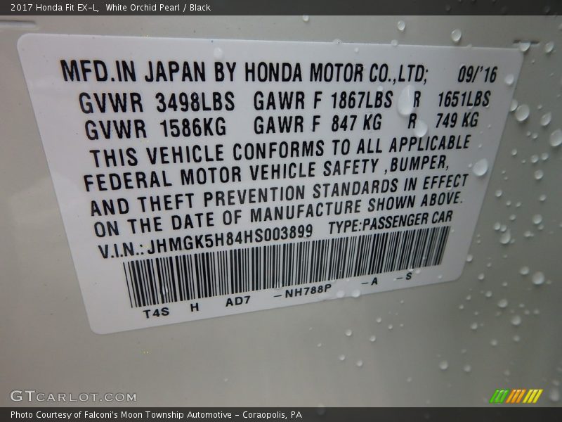 2017 Fit EX-L White Orchid Pearl Color Code NH788P