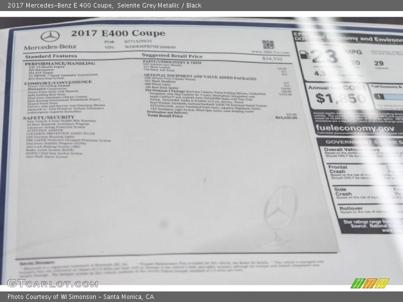 Selenite Grey Metallic / Black 2017 Mercedes-Benz E 400 Coupe