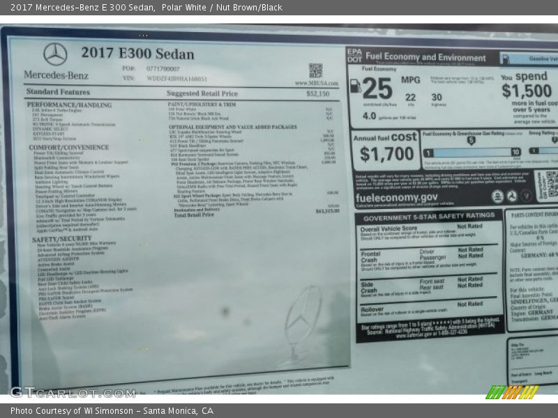 Polar White / Nut Brown/Black 2017 Mercedes-Benz E 300 Sedan