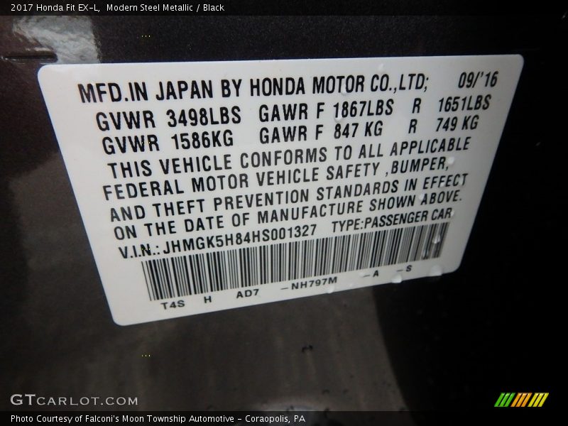 2017 Fit EX-L Modern Steel Metallic Color Code NH797M