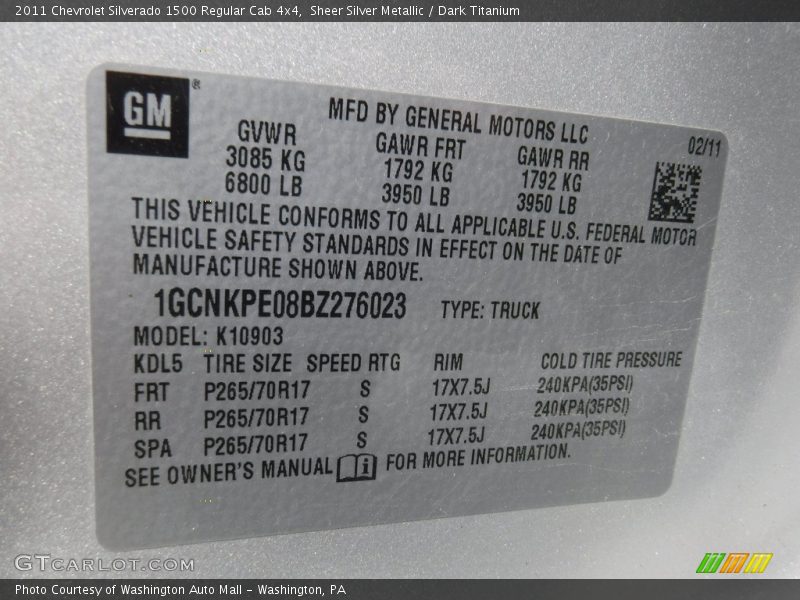Sheer Silver Metallic / Dark Titanium 2011 Chevrolet Silverado 1500 Regular Cab 4x4