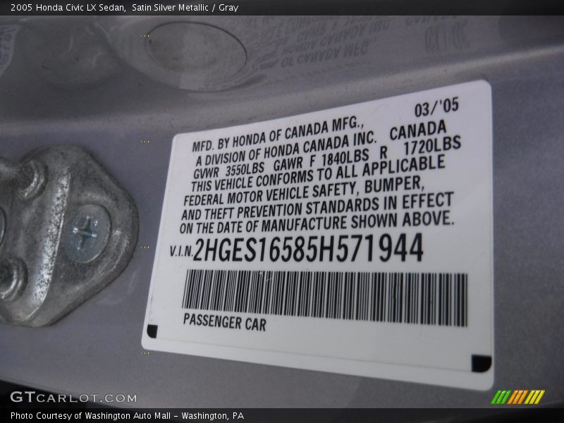 Satin Silver Metallic / Gray 2005 Honda Civic LX Sedan