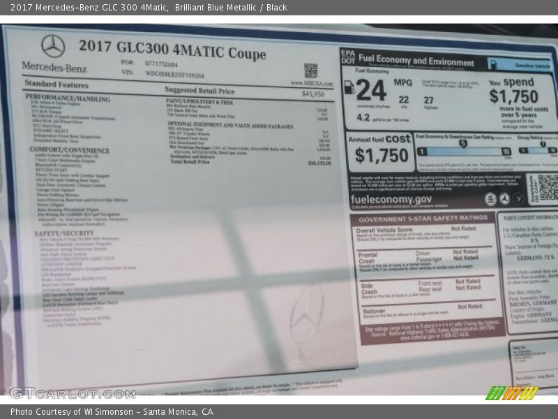  2017 GLC 300 4Matic Window Sticker