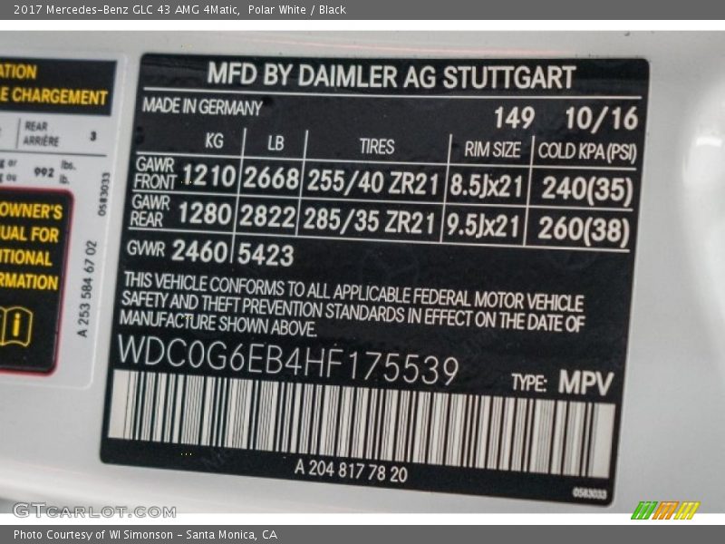 2017 GLC 43 AMG 4Matic Polar White Color Code 149