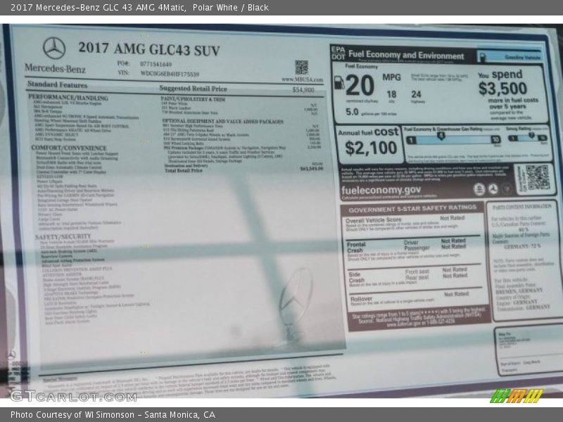  2017 GLC 43 AMG 4Matic Window Sticker