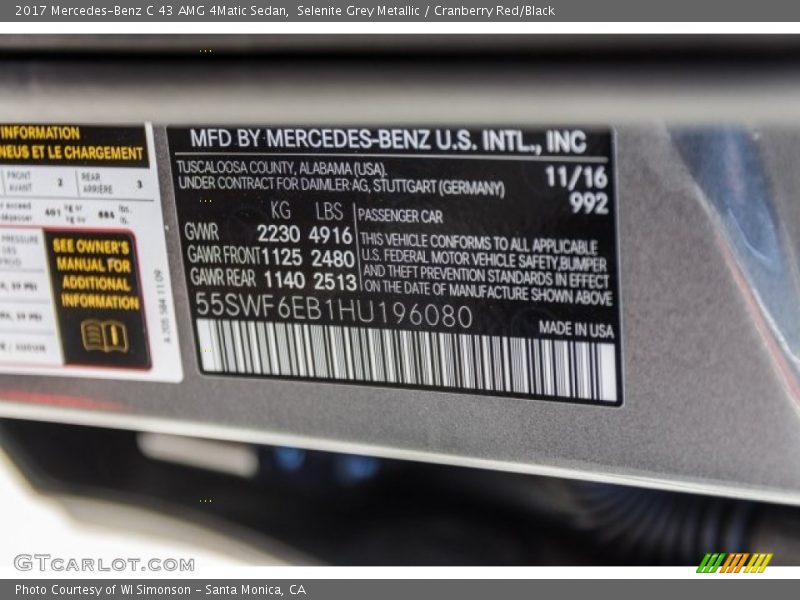2017 C 43 AMG 4Matic Sedan Selenite Grey Metallic Color Code 992