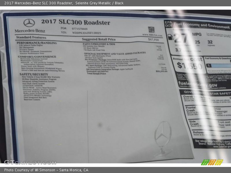  2017 SLC 300 Roadster Window Sticker