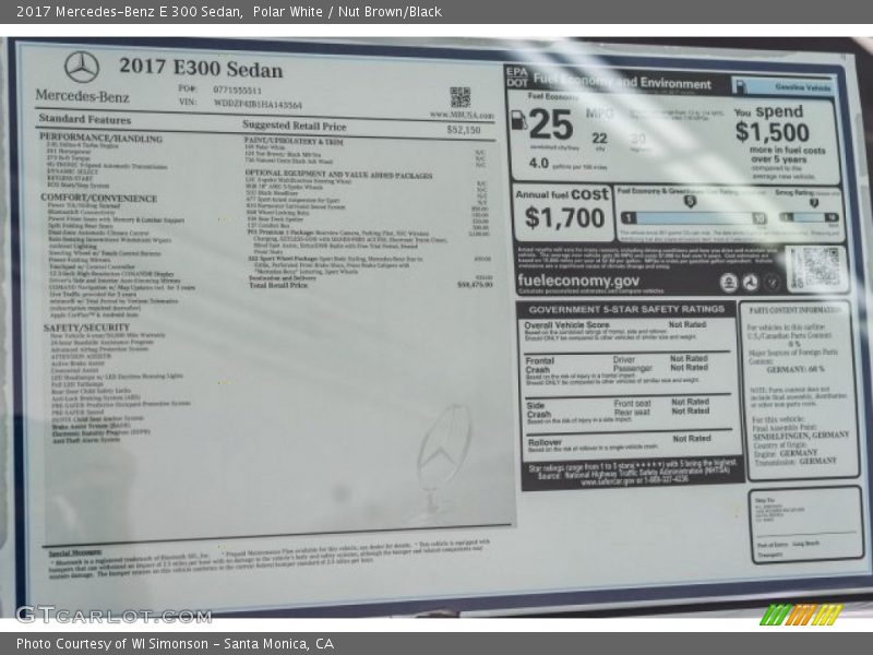 Polar White / Nut Brown/Black 2017 Mercedes-Benz E 300 Sedan