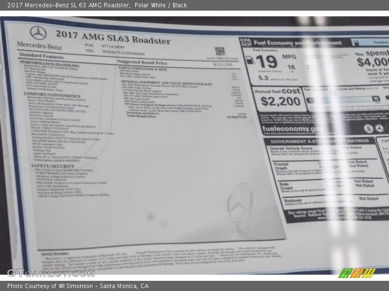  2017 SL 63 AMG Roadster Window Sticker