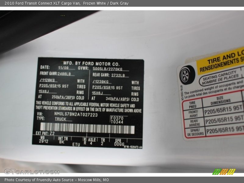Frozen White / Dark Gray 2010 Ford Transit Connect XLT Cargo Van