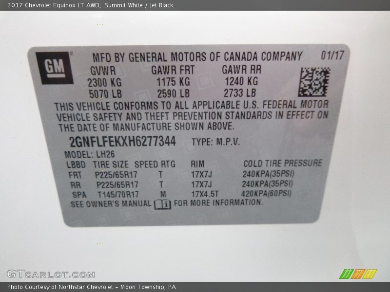 Summit White / Jet Black 2017 Chevrolet Equinox LT AWD