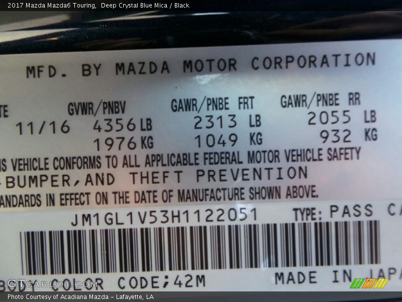 Deep Crystal Blue Mica / Black 2017 Mazda Mazda6 Touring