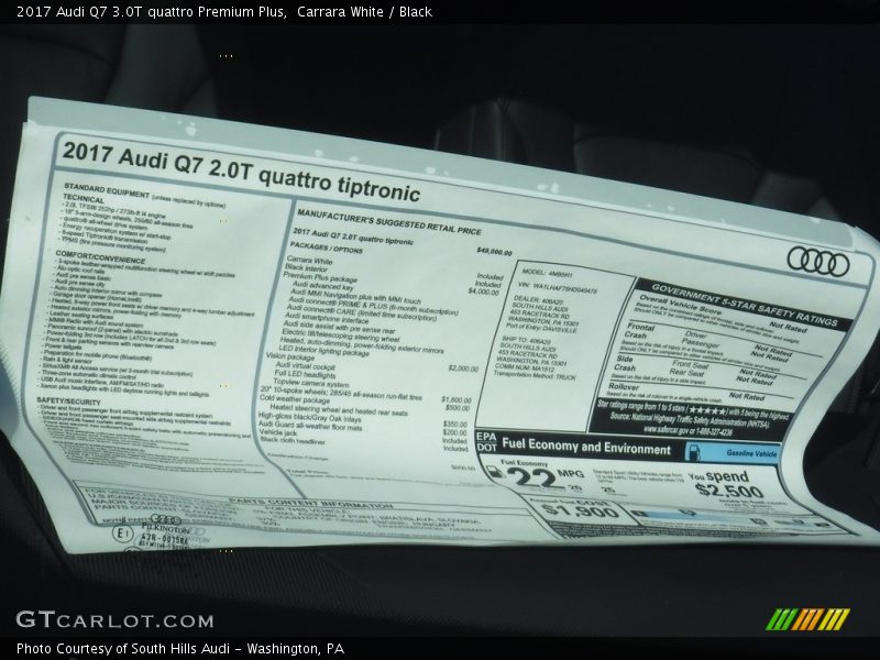 Carrara White / Black 2017 Audi Q7 3.0T quattro Premium Plus