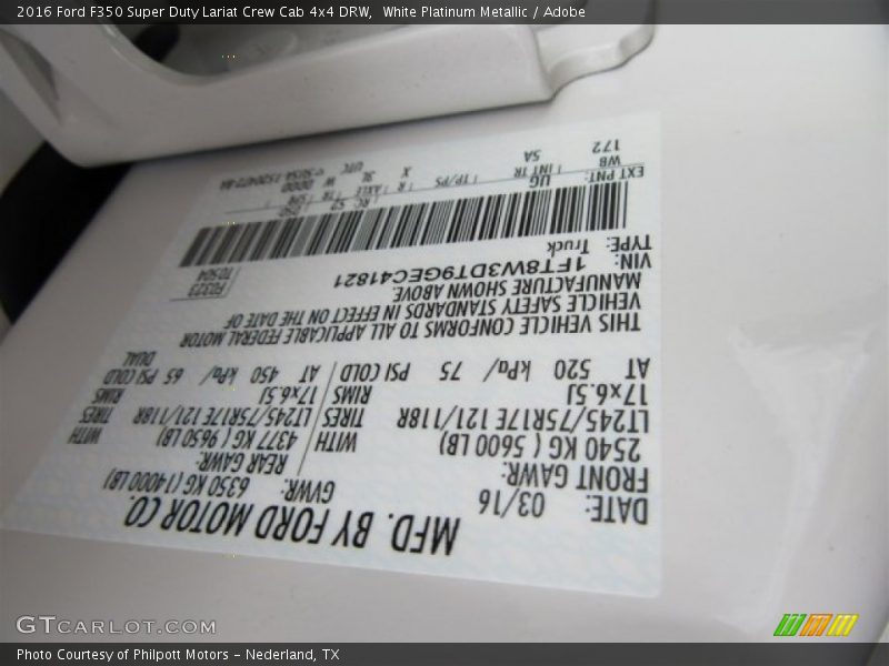 White Platinum Metallic / Adobe 2016 Ford F350 Super Duty Lariat Crew Cab 4x4 DRW