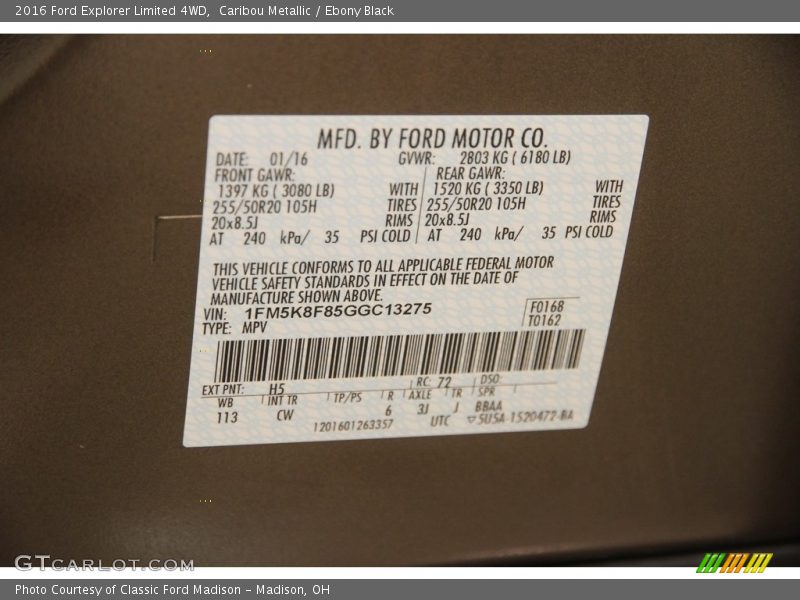 Caribou Metallic / Ebony Black 2016 Ford Explorer Limited 4WD