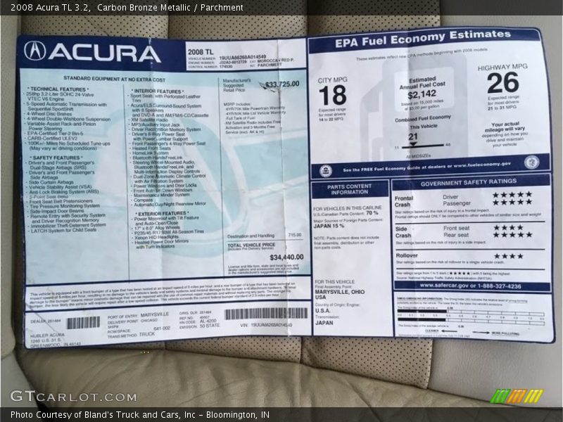 Carbon Bronze Metallic / Parchment 2008 Acura TL 3.2