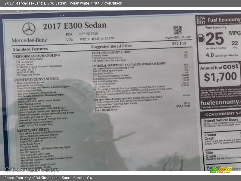 Polar White / Nut Brown/Black 2017 Mercedes-Benz E 300 Sedan