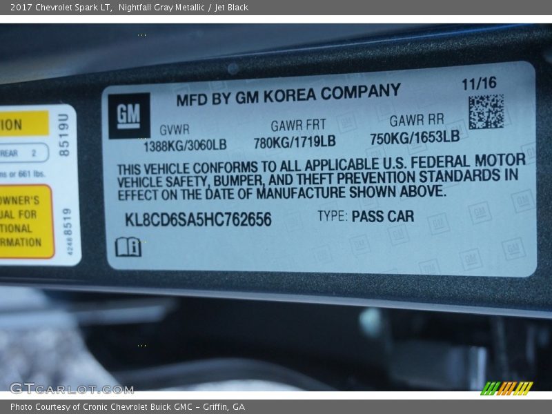 Nightfall Gray Metallic / Jet Black 2017 Chevrolet Spark LT
