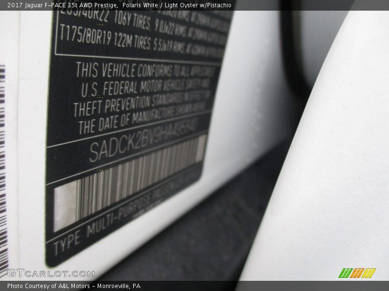 Polaris White / Light Oyster w/Pistachio 2017 Jaguar F-PACE 35t AWD Prestige