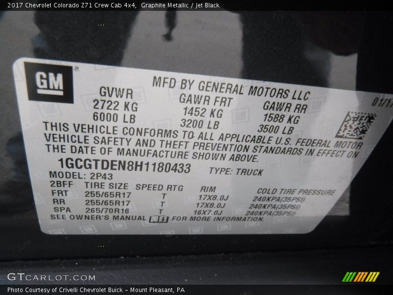 Graphite Metallic / Jet Black 2017 Chevrolet Colorado Z71 Crew Cab 4x4