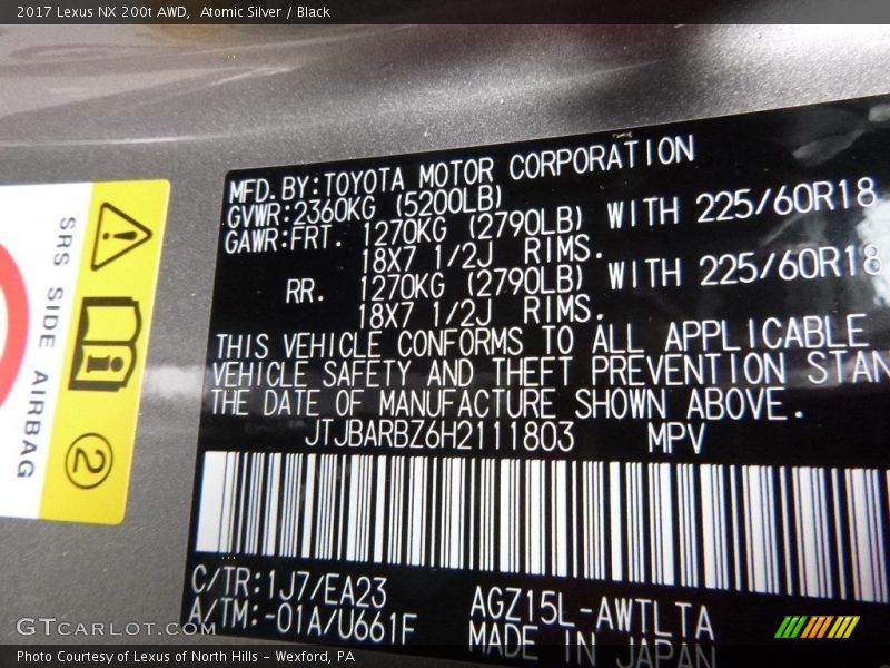 Atomic Silver / Black 2017 Lexus NX 200t AWD
