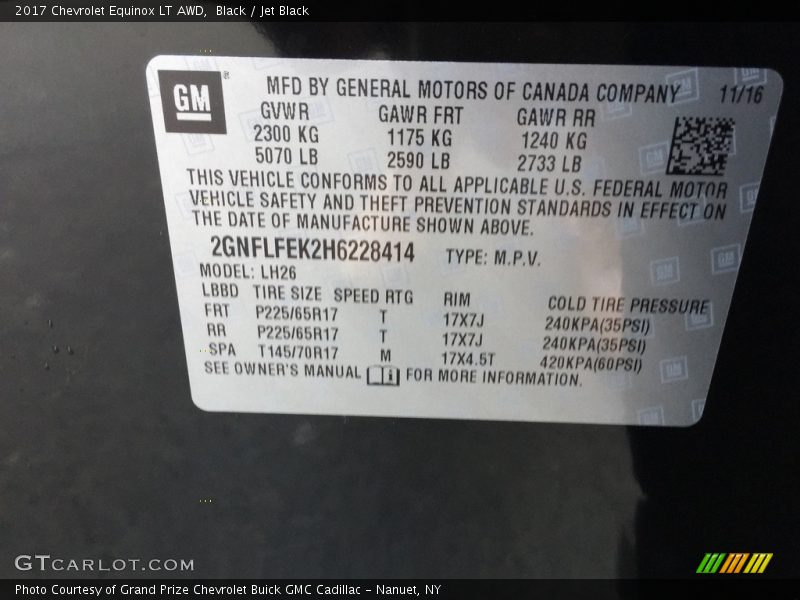 Black / Jet Black 2017 Chevrolet Equinox LT AWD