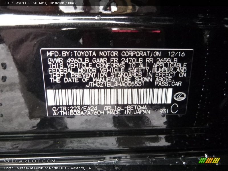 Obsidian / Black 2017 Lexus GS 350 AWD