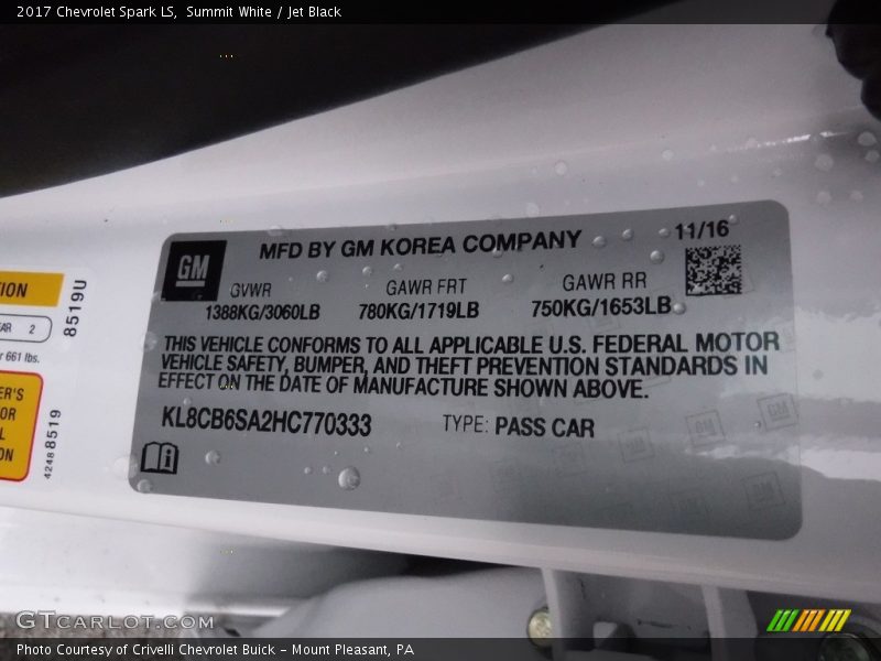 Summit White / Jet Black 2017 Chevrolet Spark LS