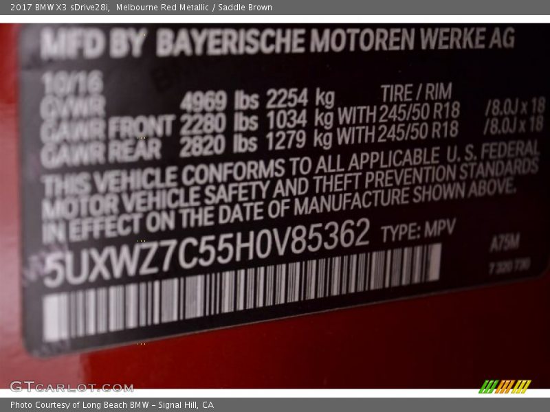 Melbourne Red Metallic / Saddle Brown 2017 BMW X3 sDrive28i