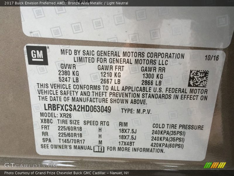 Bronze Alloy Metallic / Light Neutral 2017 Buick Envision Preferred AWD