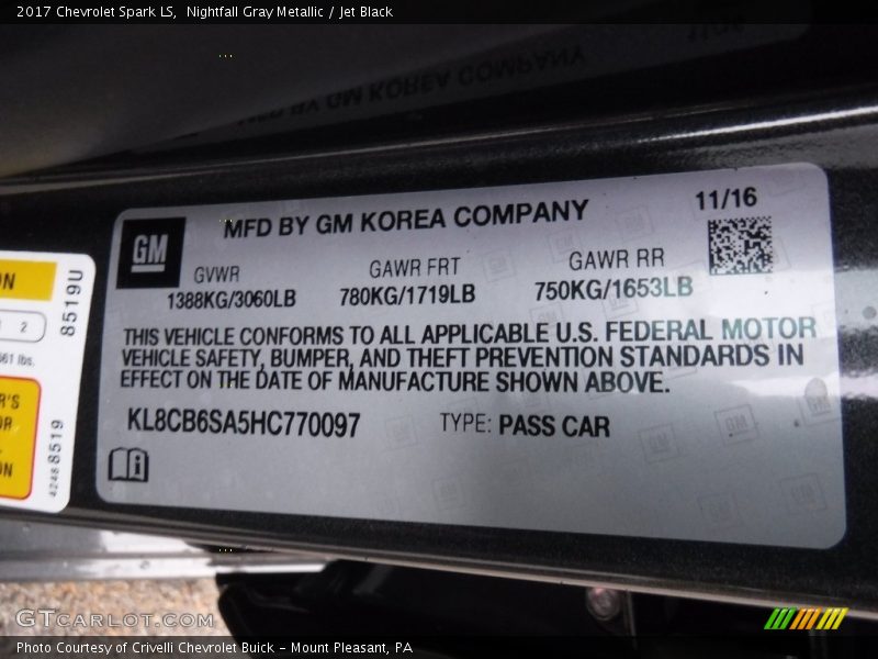 Nightfall Gray Metallic / Jet Black 2017 Chevrolet Spark LS