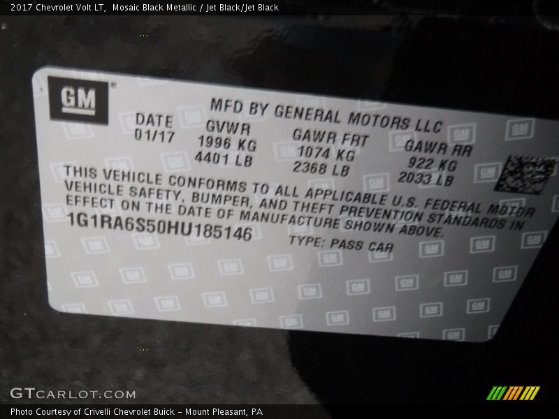 Mosaic Black Metallic / Jet Black/Jet Black 2017 Chevrolet Volt LT
