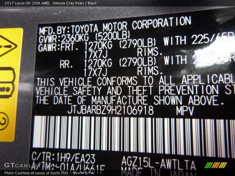 Nebula Gray Pearl / Black 2017 Lexus NX 200t AWD