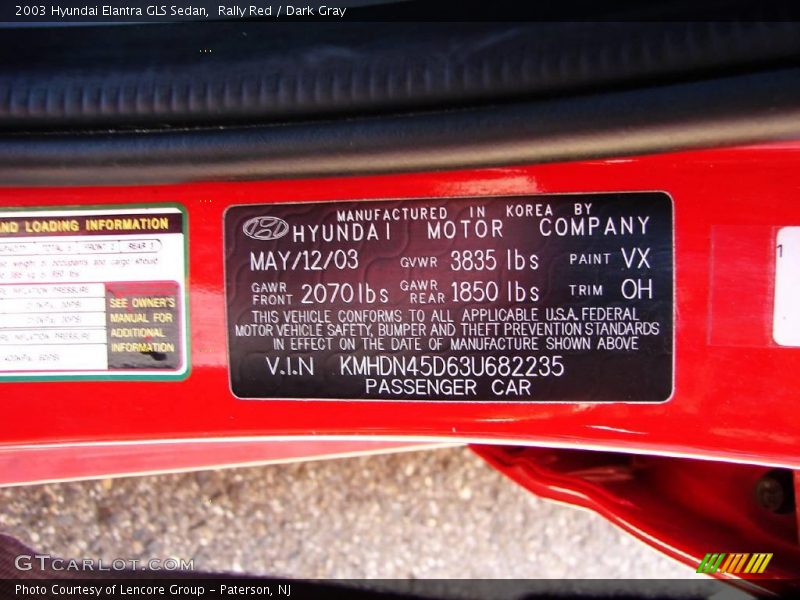 Rally Red / Dark Gray 2003 Hyundai Elantra GLS Sedan