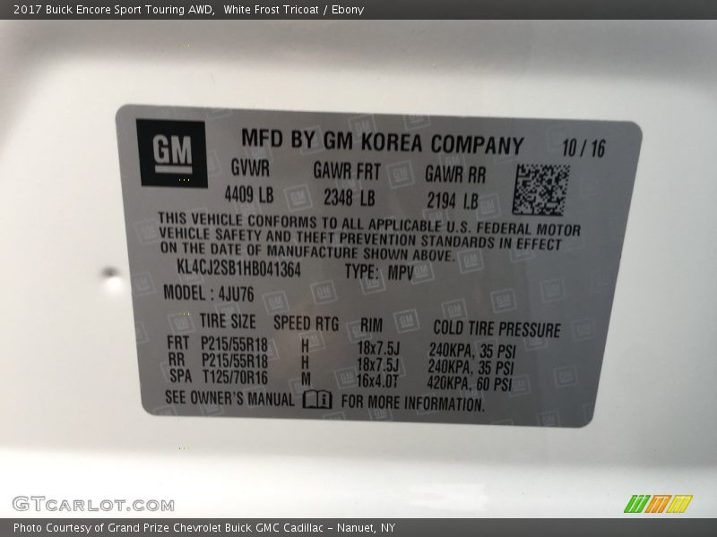 White Frost Tricoat / Ebony 2017 Buick Encore Sport Touring AWD