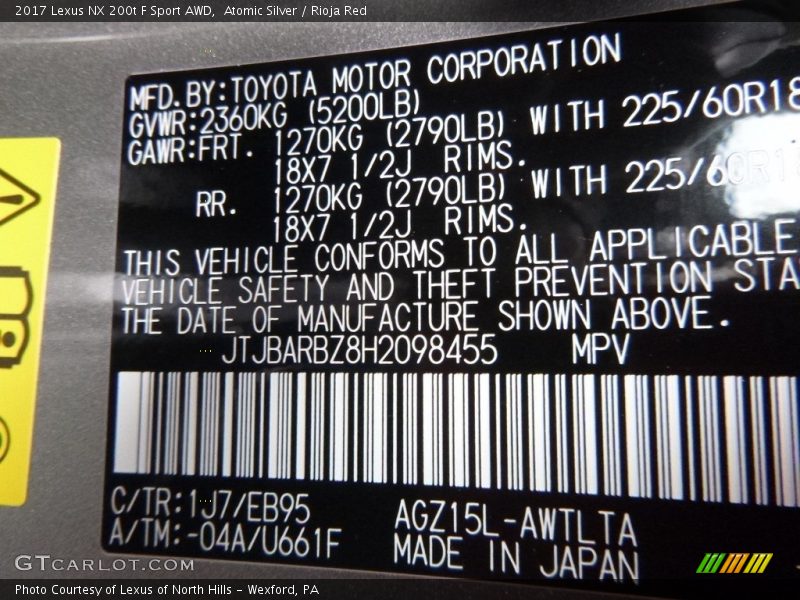 Atomic Silver / Rioja Red 2017 Lexus NX 200t F Sport AWD