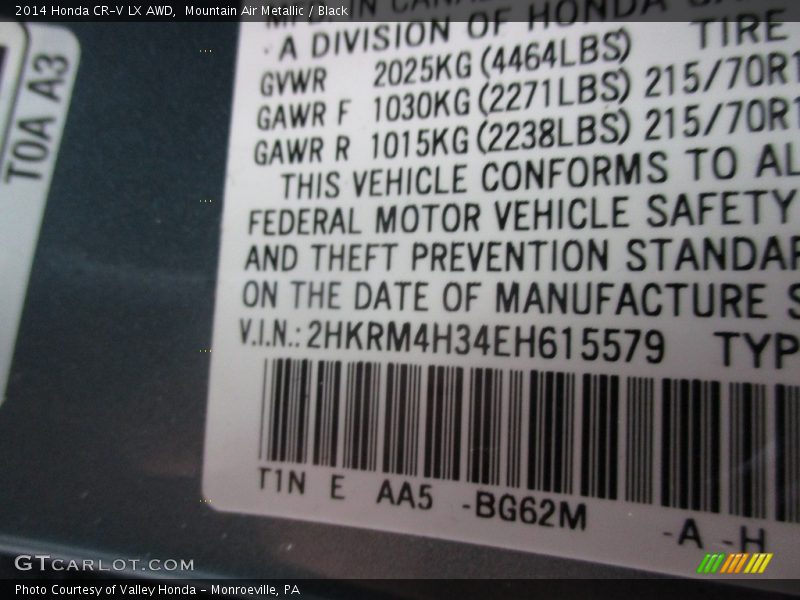Mountain Air Metallic / Black 2014 Honda CR-V LX AWD