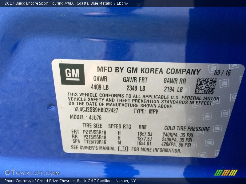 Coastal Blue Metallic / Ebony 2017 Buick Encore Sport Touring AWD