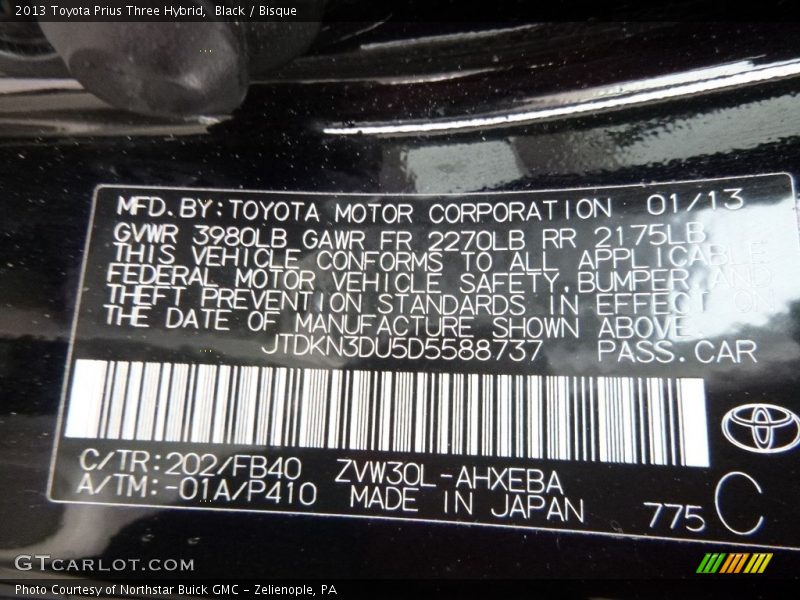 Black / Bisque 2013 Toyota Prius Three Hybrid