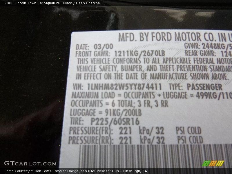 Black / Deep Charcoal 2000 Lincoln Town Car Signature