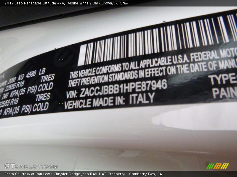 Alpine White / Bark Brown/Ski Grey 2017 Jeep Renegade Latitude 4x4