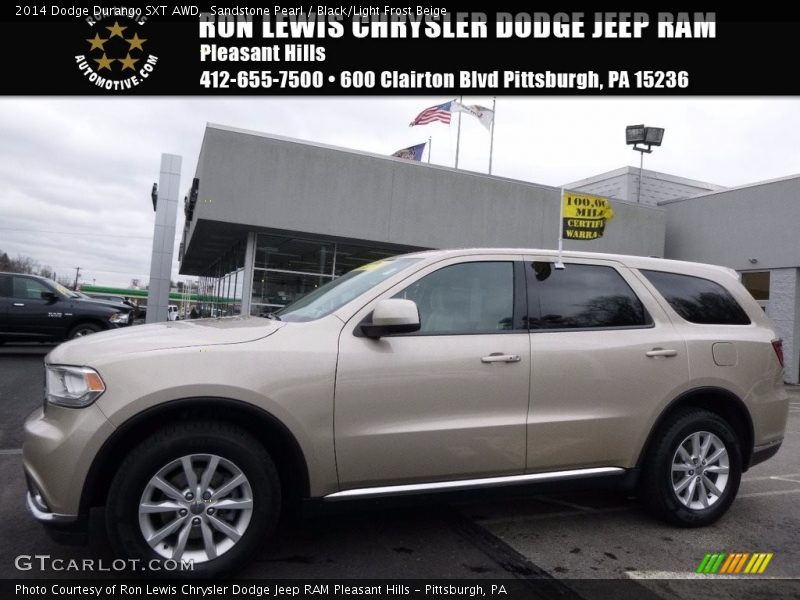Sandstone Pearl / Black/Light Frost Beige 2014 Dodge Durango SXT AWD
